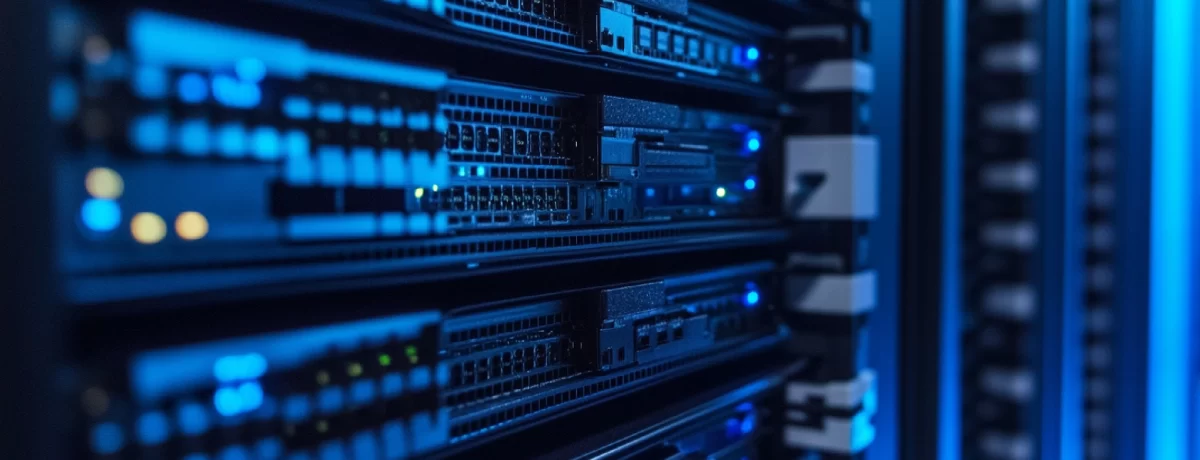 Centro de datos con racks de servidores y equipos de telecomunicaciones